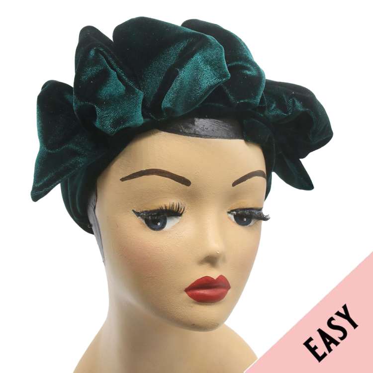 Dark green velvet Easy Turban with lots of volume